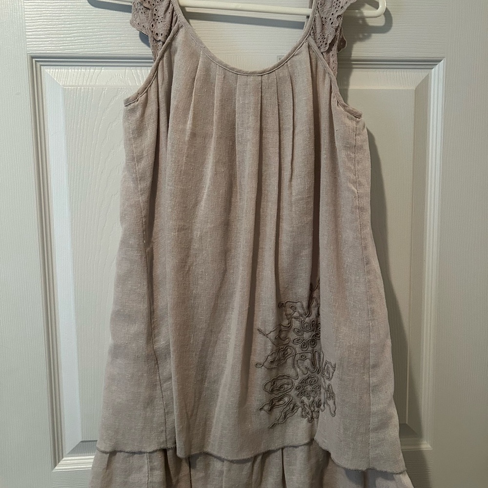 Blue bird dress grey linen sz small